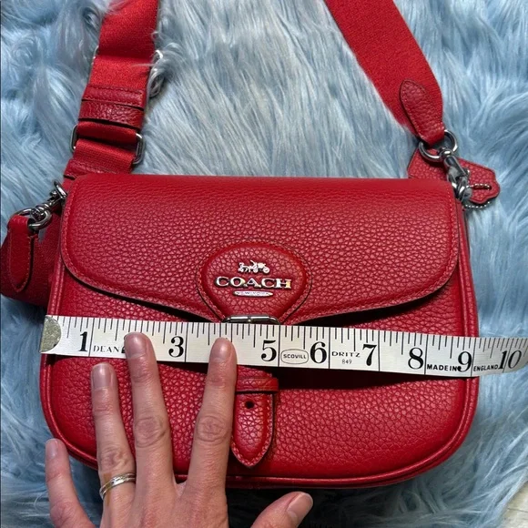Coach Amelia Pebble Leather Saddle Bag Red - Picture 10 of 11